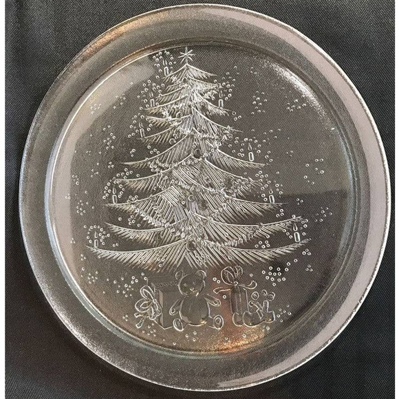 Duralex Platter Christmas Tree Vintage 13" Engraved Moulded Clear Glass France - Picture 1 of 10
